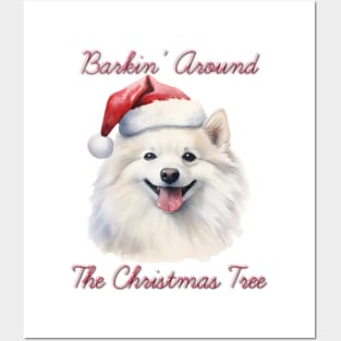 Christmas Japanese Spitz Dog in Santa Hat Posters and Art